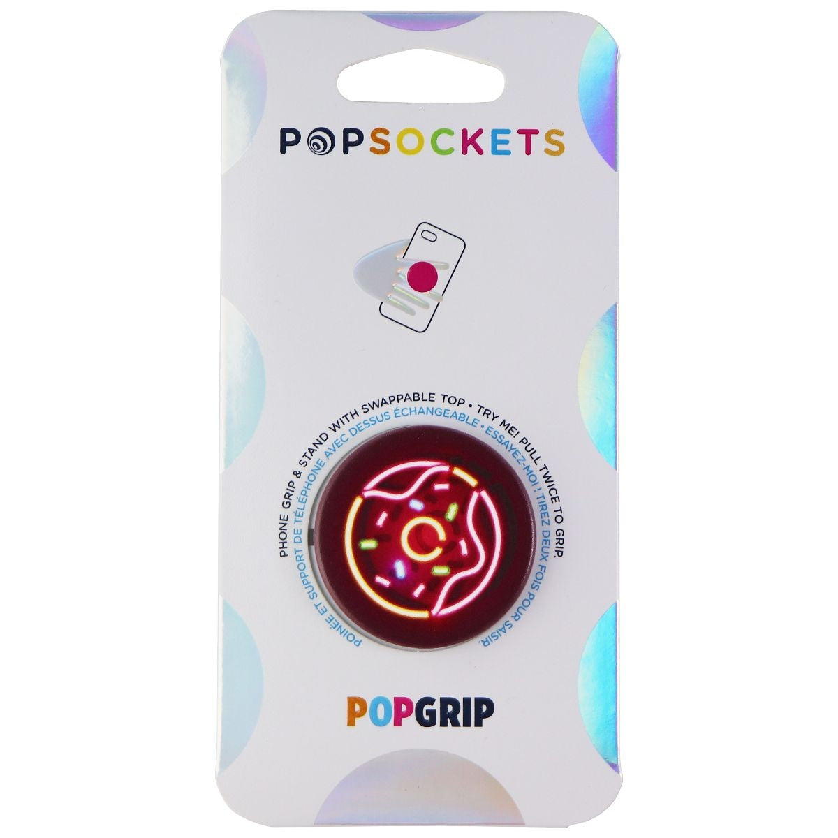 PopSockets: PopGrip Expanding Stand and Grip with Swappable Top - Neon Donut Cell Phone - Mounts & Holders PopSockets - Simple Cell Bulk Wholesale Pricing - USA Seller