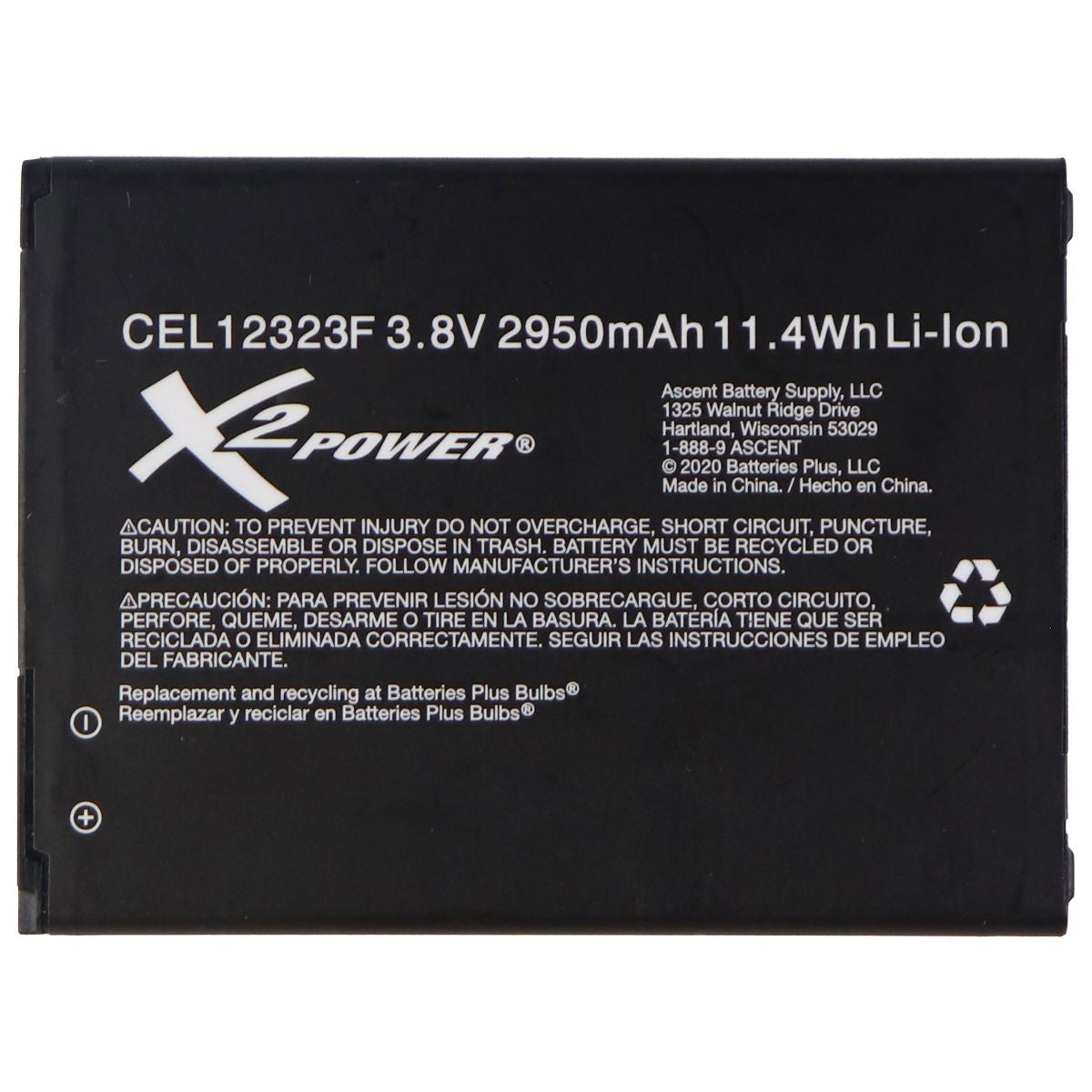 X2 Power Rechargeable 3.8V 2950mAh Battery - Black (CEL12323F) Cell Phone - Batteries X2 Power - Simple Cell Bulk Wholesale Pricing - USA Seller