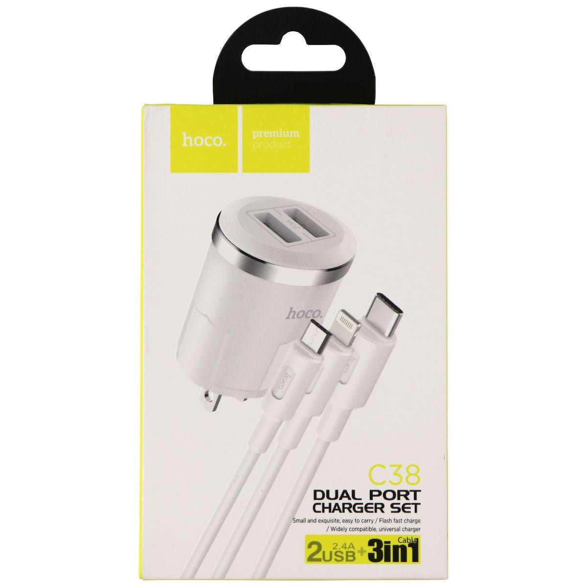Hoco. C38 Dual USB Port Wall Charger Set with 3-in-1 USB Cable - White Cell Phone - Chargers & Cradles Hoco. - Simple Cell Bulk Wholesale Pricing - USA Seller