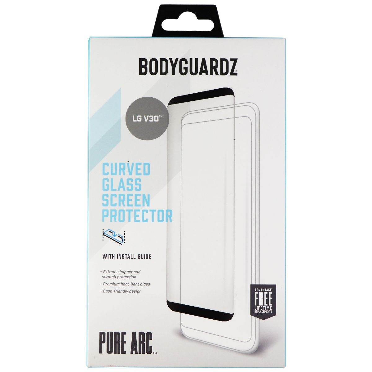 BodyGuardz Pure Arc Series Curved Glass for LG V30 Smartphone - Clear/Black Cell Phone - Screen Protectors BODYGUARDZ - Simple Cell Bulk Wholesale Pricing - USA Seller