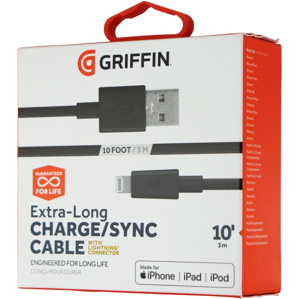 Griffin (GC36633-3) 10ft USB Cable for iPhones - Black Cell Phone - Cables & Adapters Griffin Technology - Simple Cell Bulk Wholesale Pricing - USA Seller