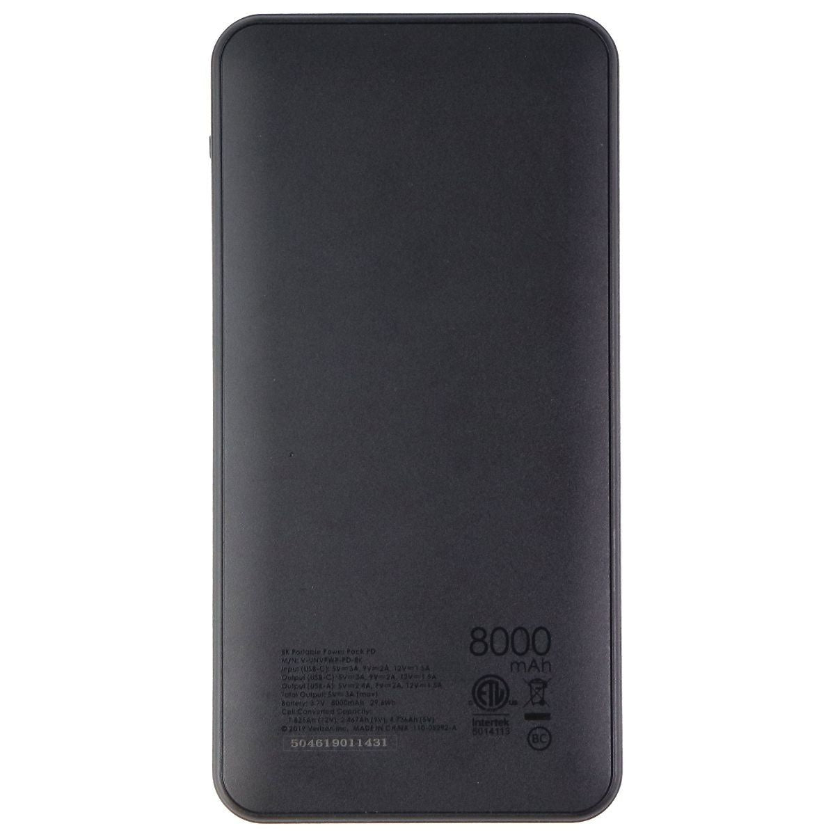 Verizon 8K Portable Power Pack PD USB Charger Bank - Black (V-UNVPWR-PD-BK) Cell Phone - Chargers & Cradles Verizon - Simple Cell Bulk Wholesale Pricing - USA Seller