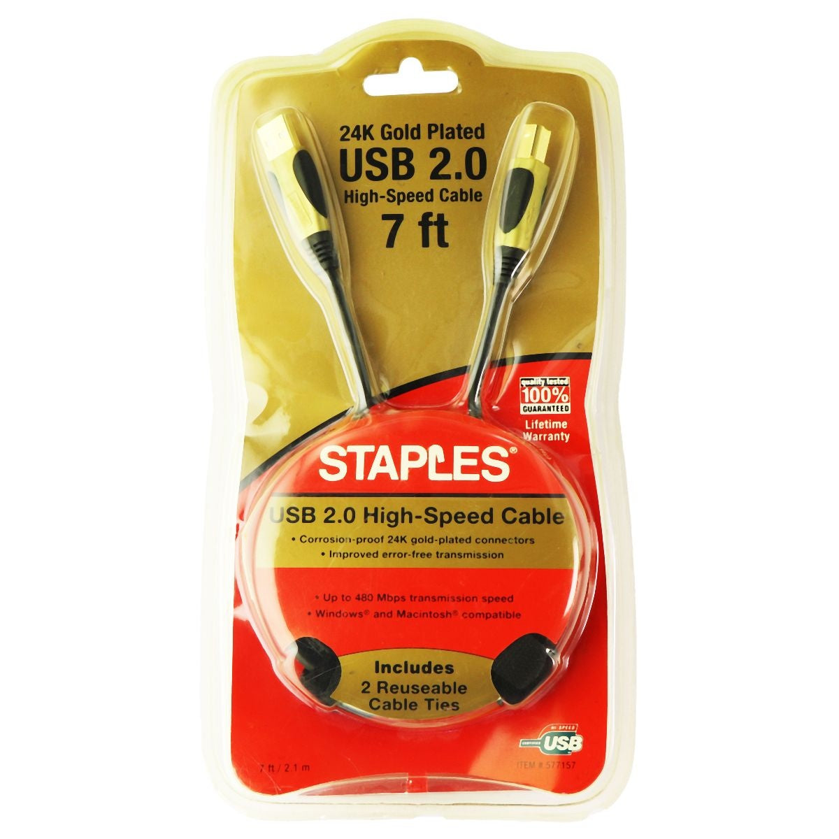 Staples (7-Ft) 24K Gold Plated USB 2.0 Printer/Hub Cable - Black Computer/Network - USB Cables, Hubs & Adapters Staples - Simple Cell Bulk Wholesale Pricing - USA Seller