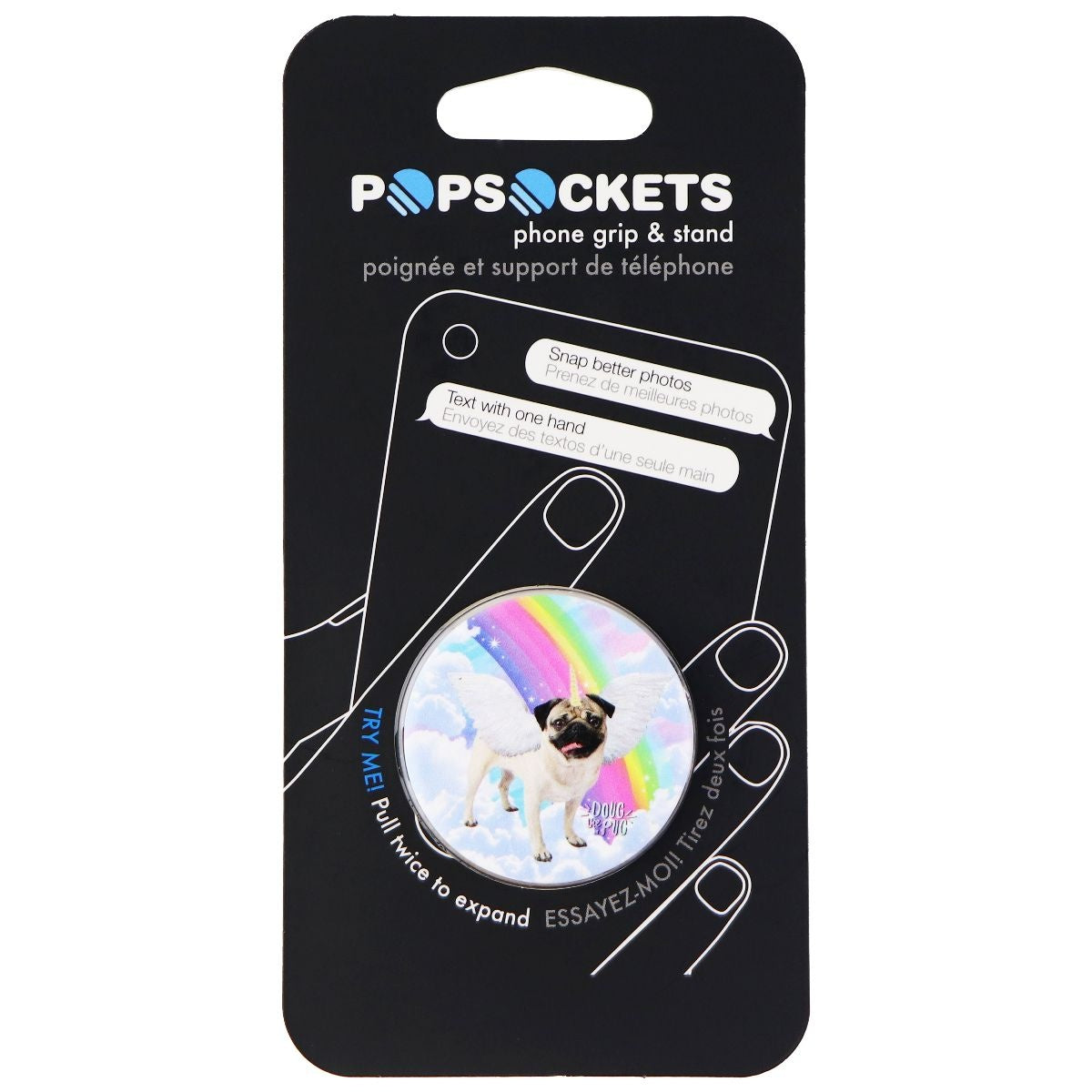 PopSockets: Collapsible Grip & Stand for Phones/Tablets - Angel Doug/Rainbow Pug Cell Phone - Mounts & Holders PopSockets - Simple Cell Bulk Wholesale Pricing - USA Seller