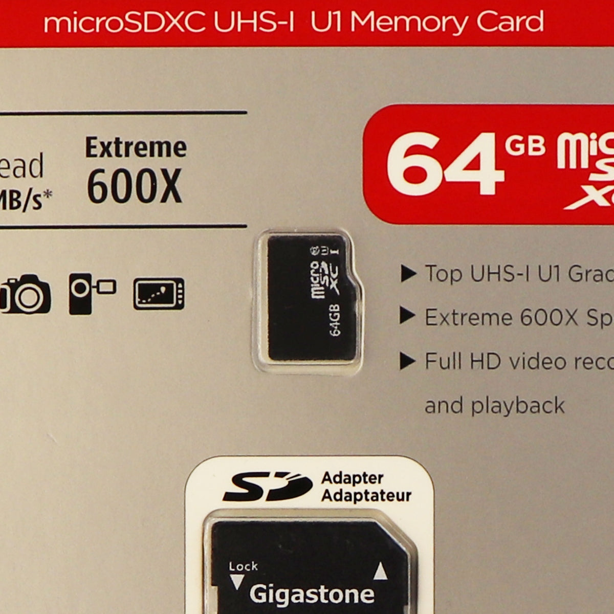 Gigastone Prime 64GB Micro SDXC UHS-1 Class 10 90MBs Memory Card and Adapter Cell Phone - Memory Cards Gigastone - Simple Cell Bulk Wholesale Pricing - USA Seller