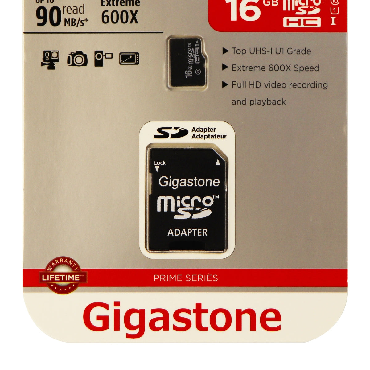 Gigastone MicroSDHC UHS-1 Class 10 (16GB) Memory Card and Adapter - Black Digital Camera - Memory Cards Gigastone - Simple Cell Bulk Wholesale Pricing - USA Seller