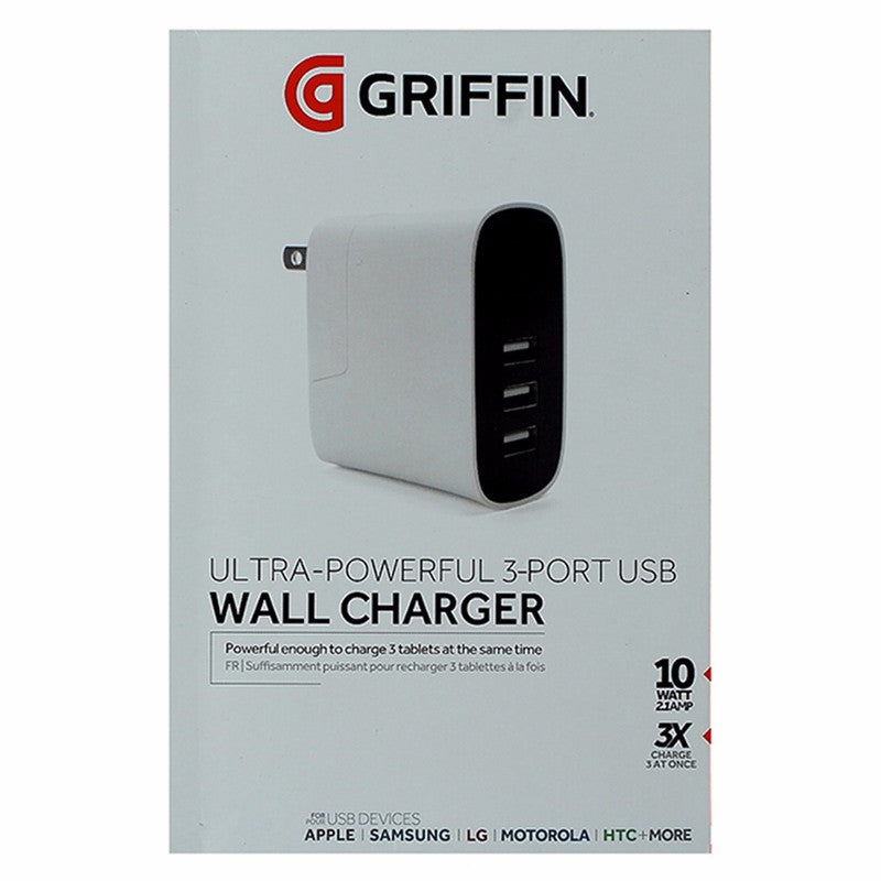 Griffin (10W/2.1A) Ultra-Powerful 3 Port USB Wall Charger - White/Black Cell Phone - Chargers & Cradles Griffin - Simple Cell Bulk Wholesale Pricing - USA Seller