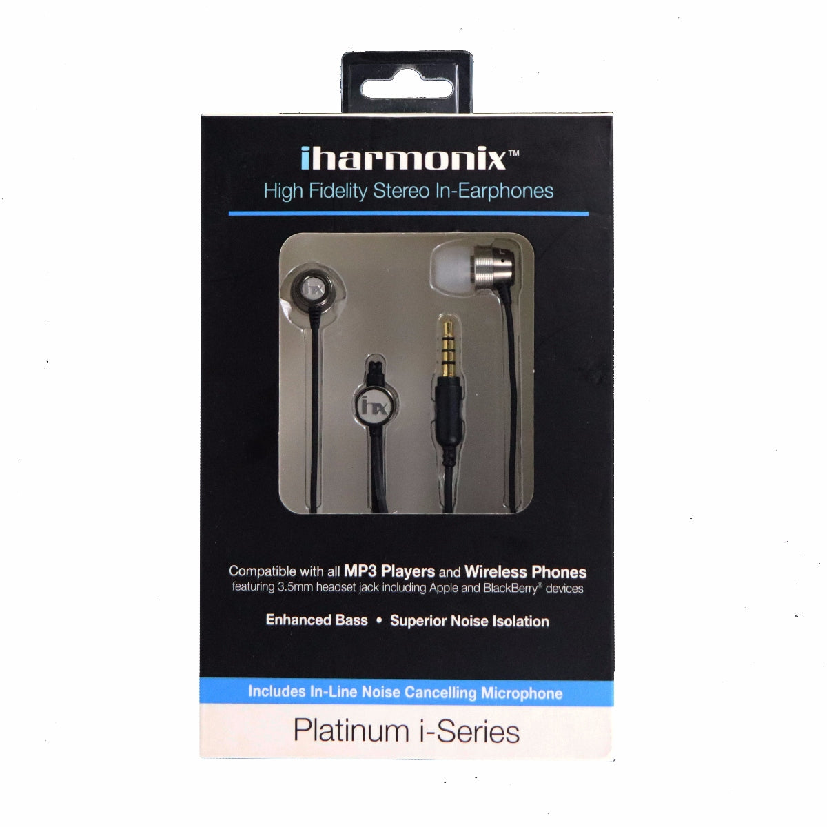 iHarmonix Platinum i-Series Wired 3.5mm Stereo Headphones with Mic - Black Portable Audio - Headphones iHarmonix - Simple Cell Bulk Wholesale Pricing - USA Seller