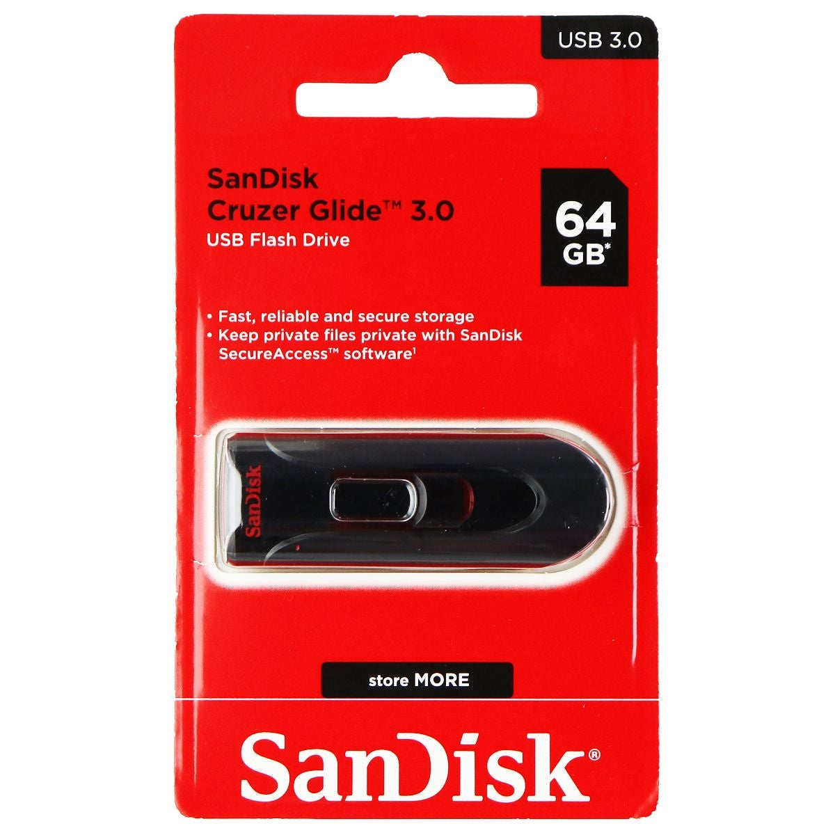 SanDisk Cruzer Glide USB 3.0 Flash Drive (64GB) - Black Digital Storage - USB Flash Drives SanDisk - Simple Cell Bulk Wholesale Pricing - USA Seller