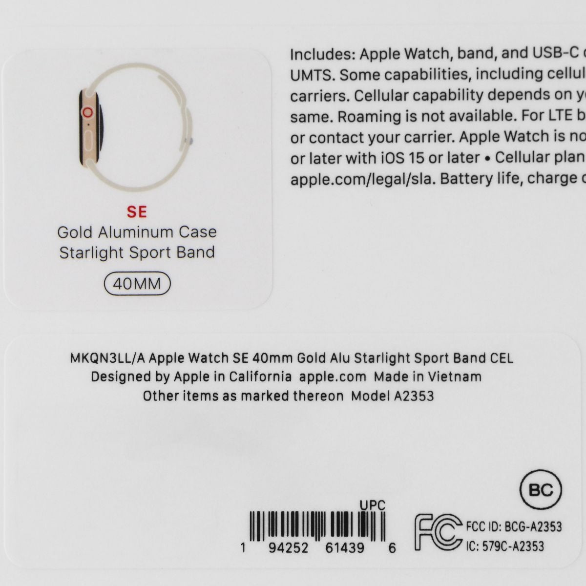 Apple Watch SE (Gen 1) GPS + Cellular 40mm Smartwatch Gold Alu / Starlight Band Smart Watches Apple - Simple Cell Bulk Wholesale Pricing - USA Seller