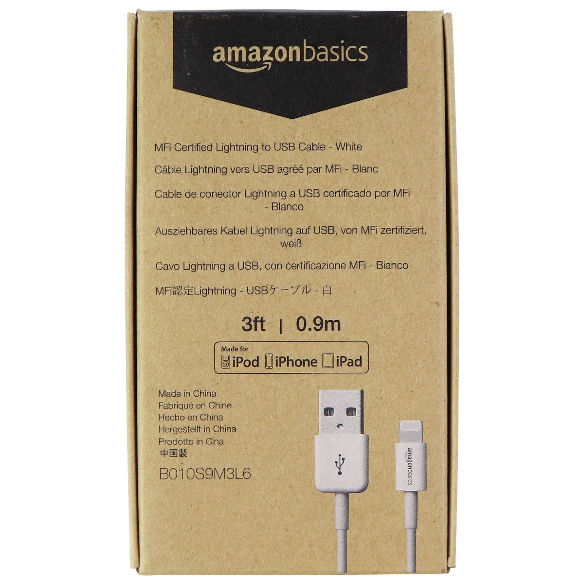 Amazon Basics (3ft) MFi Certified USB Cable for iPhone/iPad/iPod - White Cell Phone - Cables & Adapters AmazonBasics - Simple Cell Bulk Wholesale Pricing - USA Seller