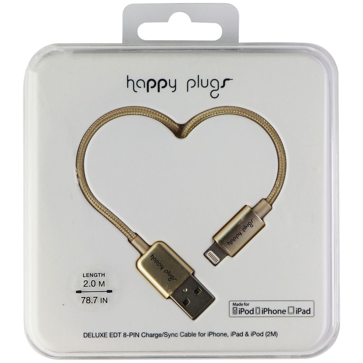 Happy Plugs 8-Pin Charge/Sync Cable for iPhone, iPad & iPod (2M) - Champagne Cell Phone - Cables & Adapters Happy Plugs - Simple Cell Bulk Wholesale Pricing - USA Seller