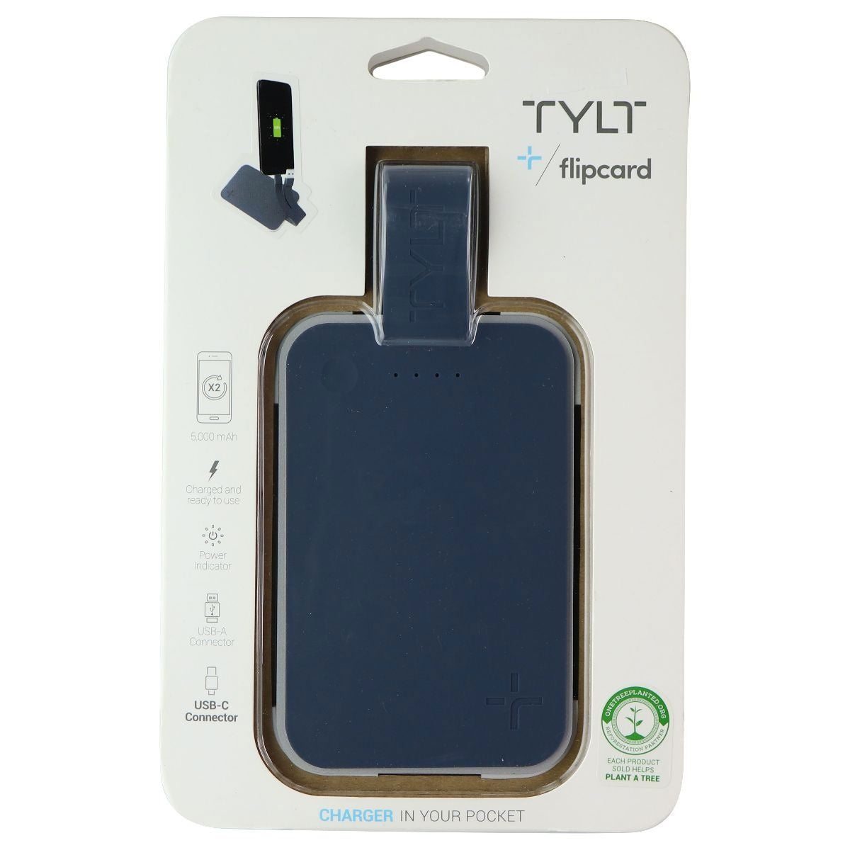 TYLT Flipcard 5000mah Battery with Built in Type-C & USB Cable - Blue Cell Phone - Chargers & Cradles TYLT - Simple Cell Bulk Wholesale Pricing - USA Seller