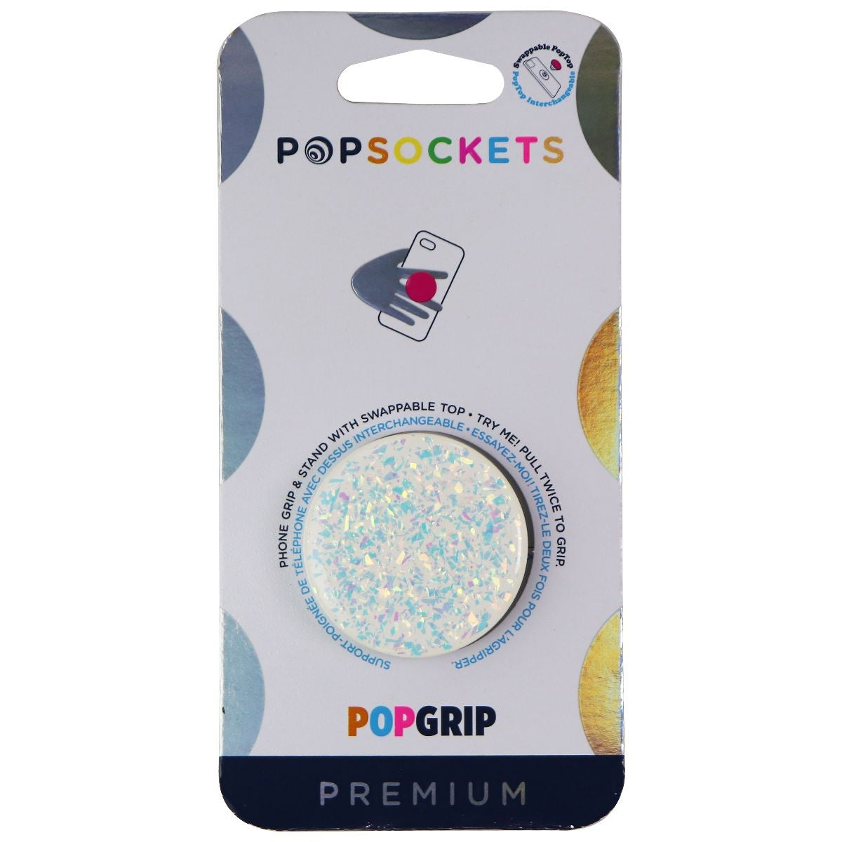 PopSockets Swappable PopGrip for Phones and Tablets - Iridescent Confetti White Cell Phone - Mounts & Holders PopSockets - Simple Cell Bulk Wholesale Pricing - USA Seller