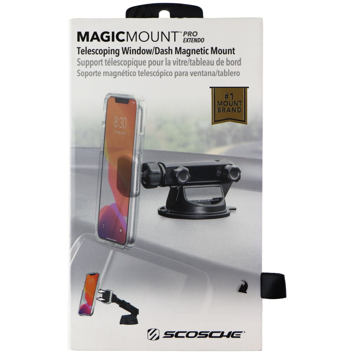 Scosche MagicMount Pro Extendo Magnetic Mount for Phones for Car - Black/Silver Cell Phone - Mounts & Holders Scosche - Simple Cell Bulk Wholesale Pricing - USA Seller