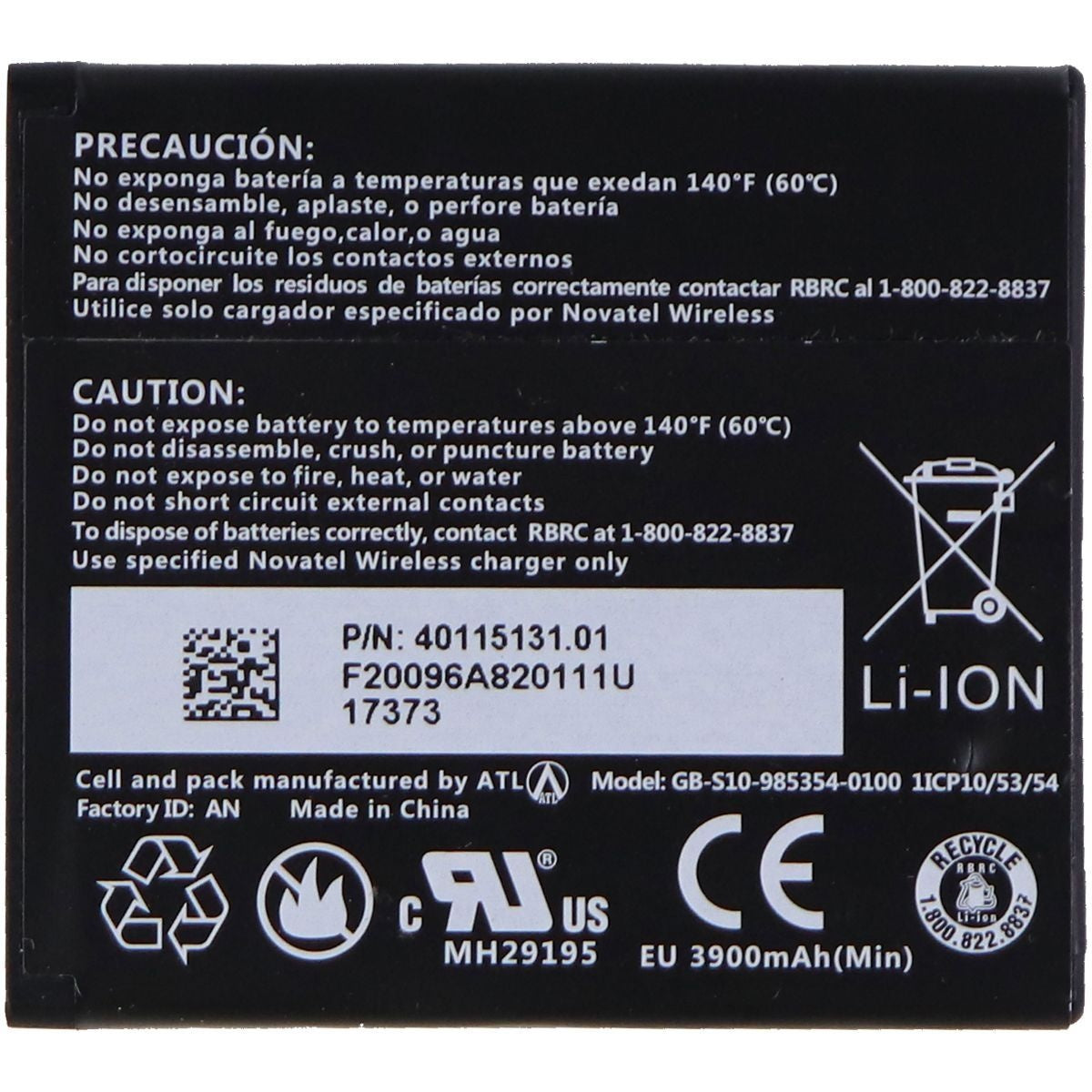Novatel Wireless 3.8V 4000mAh Li-ion Battery (40115131.01) for 6620 / 6620L Cell Phone - Batteries Novatel Wireless - Simple Cell Bulk Wholesale Pricing - USA Seller