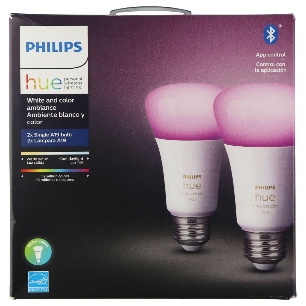 Philips Hue White and Color Ambiance 2-Pack A19 LED Smart Bulb Home Improvement - Other Home Improvement Philips Hue - Simple Cell Bulk Wholesale Pricing - USA Seller