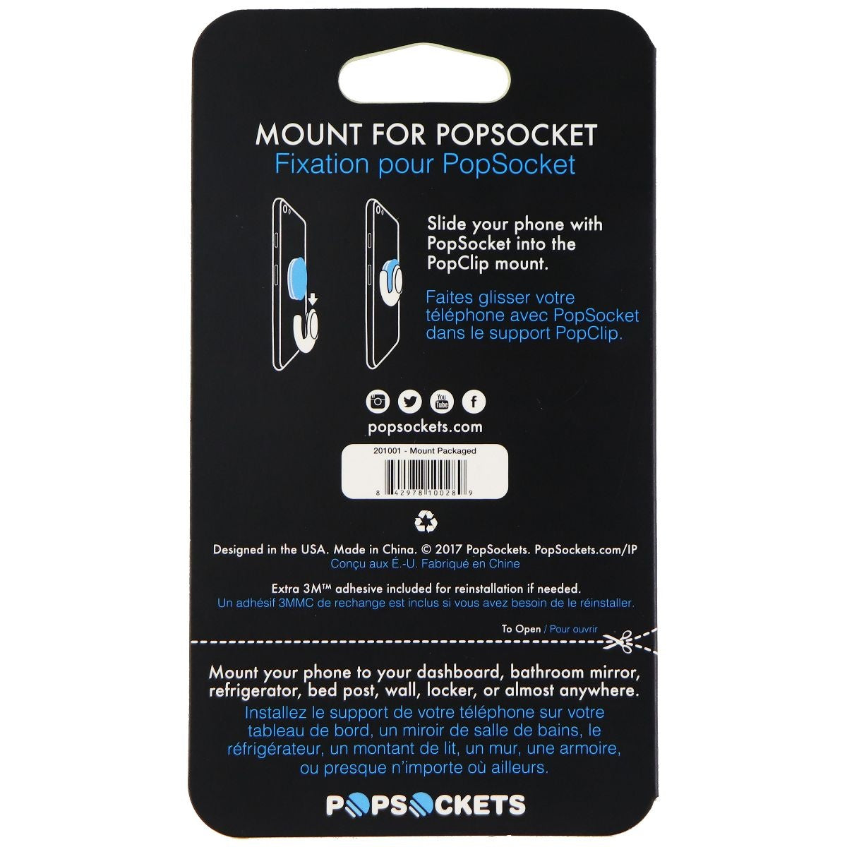 PopSockets: Adhesive Mount for All PopSockets Grips - Black Cell Phone - Mounts & Holders PopSockets - Simple Cell Bulk Wholesale Pricing - USA Seller