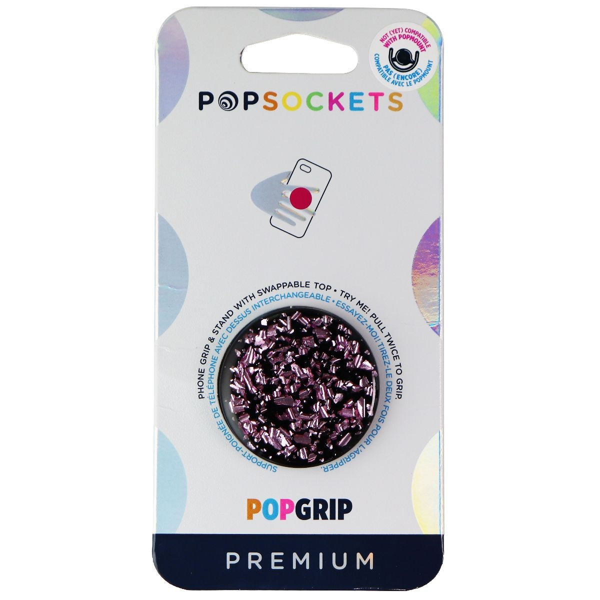 PopSockets PopGrip Swappable Grip and Stand - Foil Confetti Lilac Cell Phone - Mounts & Holders PopSockets - Simple Cell Bulk Wholesale Pricing - USA Seller