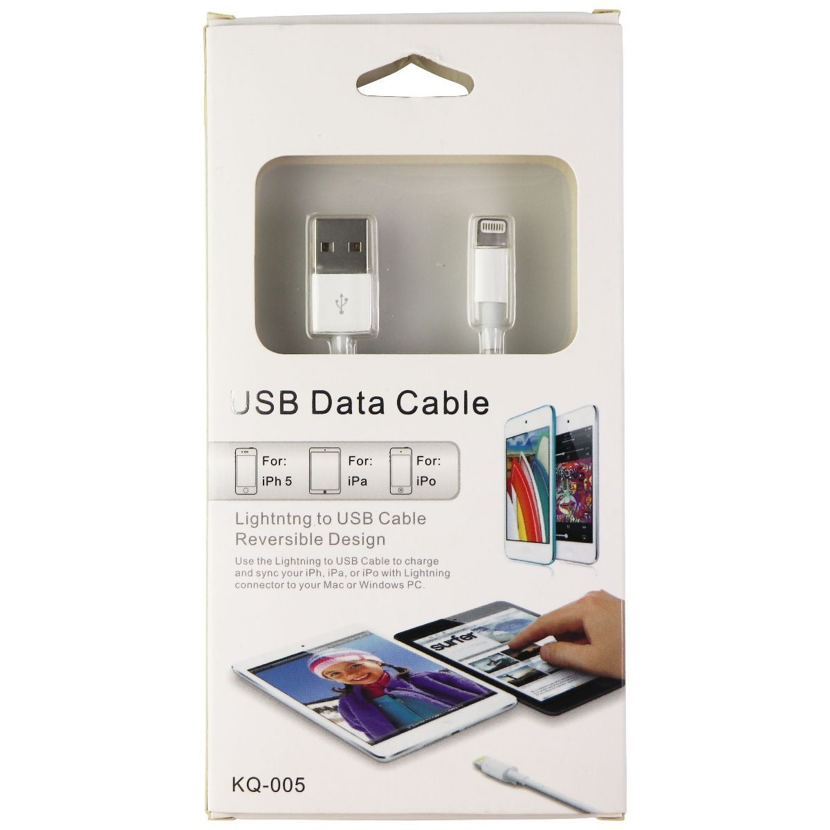 Charge and Sync USB Data Cable for iPhone / iPad / iPod - White (KQ-005) Cell Phone - Cables & Adapters Unbranded - Simple Cell Bulk Wholesale Pricing - USA Seller