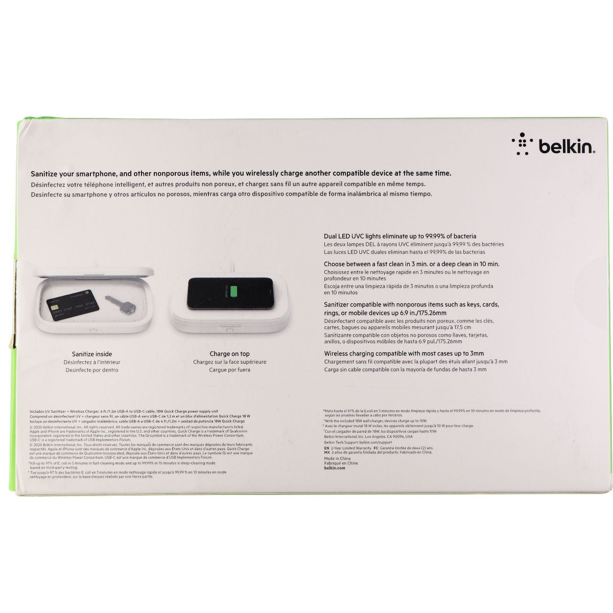Belkin UV Sanitizer + 10W Wireless Charger for Smartphones - White Cell Phone - Chargers & Cradles Belkin - Simple Cell Bulk Wholesale Pricing - USA Seller