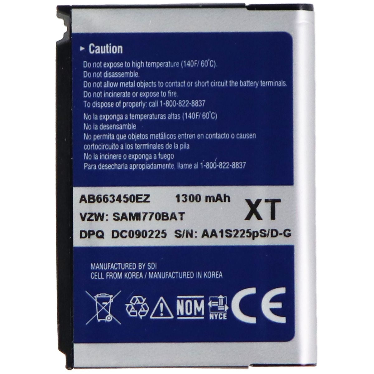 Samsung OEM Rechargeable 1300mAh 3.7V Battery (AB663450EZ) Blue/Silver Cell Phone - Batteries Samsung - Simple Cell Bulk Wholesale Pricing - USA Seller
