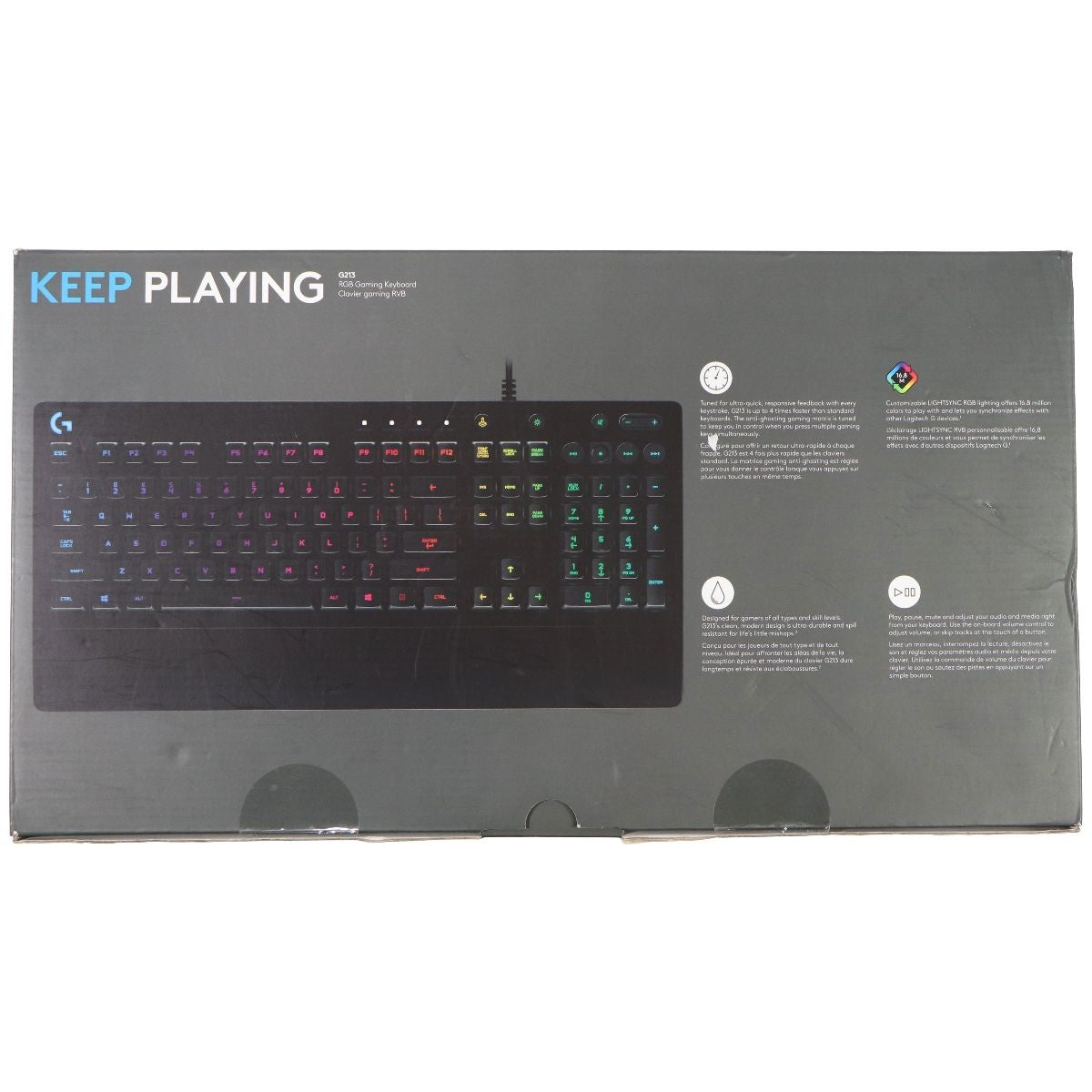 Logitech G213 Wired RGB Gaming Keyboard with Dedicated Media Controls - Black Gaming/Console - Keyboards & Keypads Logitech - Simple Cell Bulk Wholesale Pricing - USA Seller