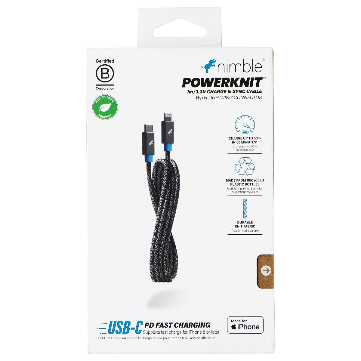 Nimble Powerknit (3.3ft/1m) Lightning 8-Pin to USB-C Charge & Sync Cable - Gray Cell Phone - Cables & Adapters Nimble - Simple Cell Bulk Wholesale Pricing - USA Seller