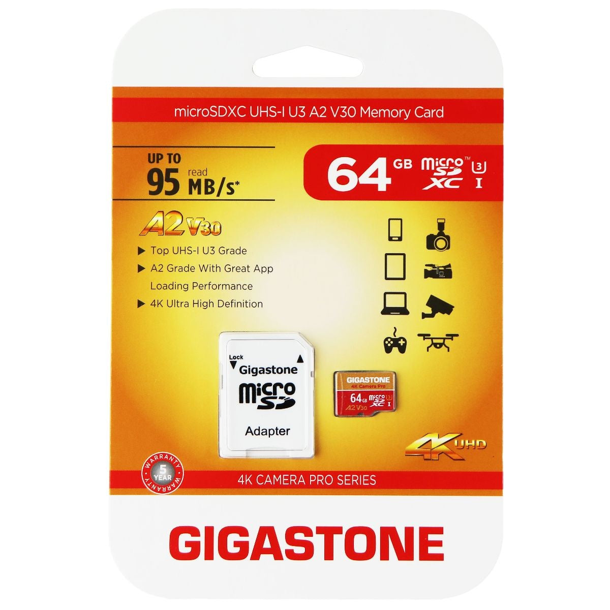 Gigastone microSDXC UHS-I U3 A2 V30 Memory Card - 64GB Cell Phone - Memory Cards Gigastone - Simple Cell Bulk Wholesale Pricing - USA Seller