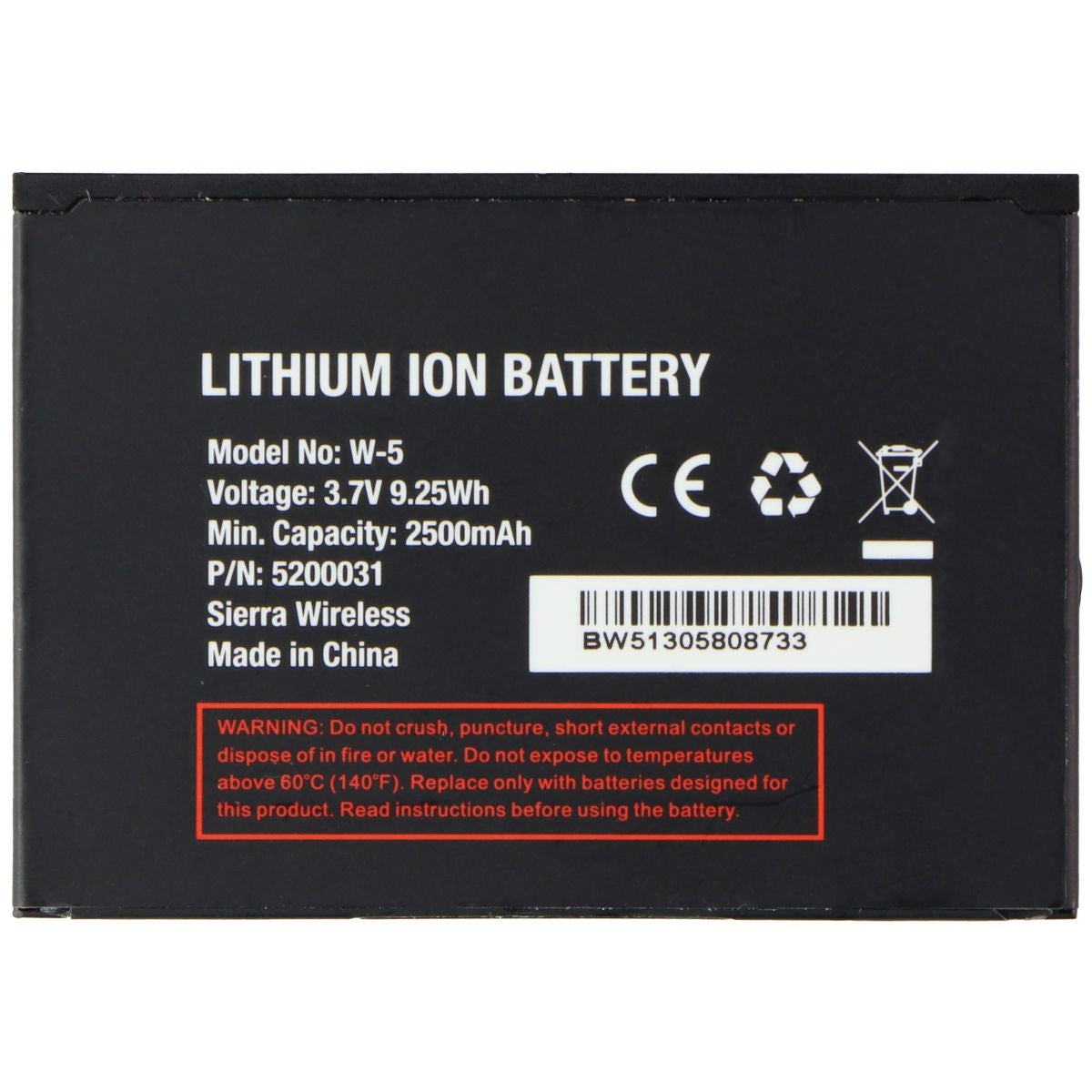 Sierra Wireless W-5 Series Lithium-Ion Battery (3.7V/9.25Wh/2500mAh) - Black Computer Parts - Power Supplies Sierra Wireless - Simple Cell Bulk Wholesale Pricing - USA Seller