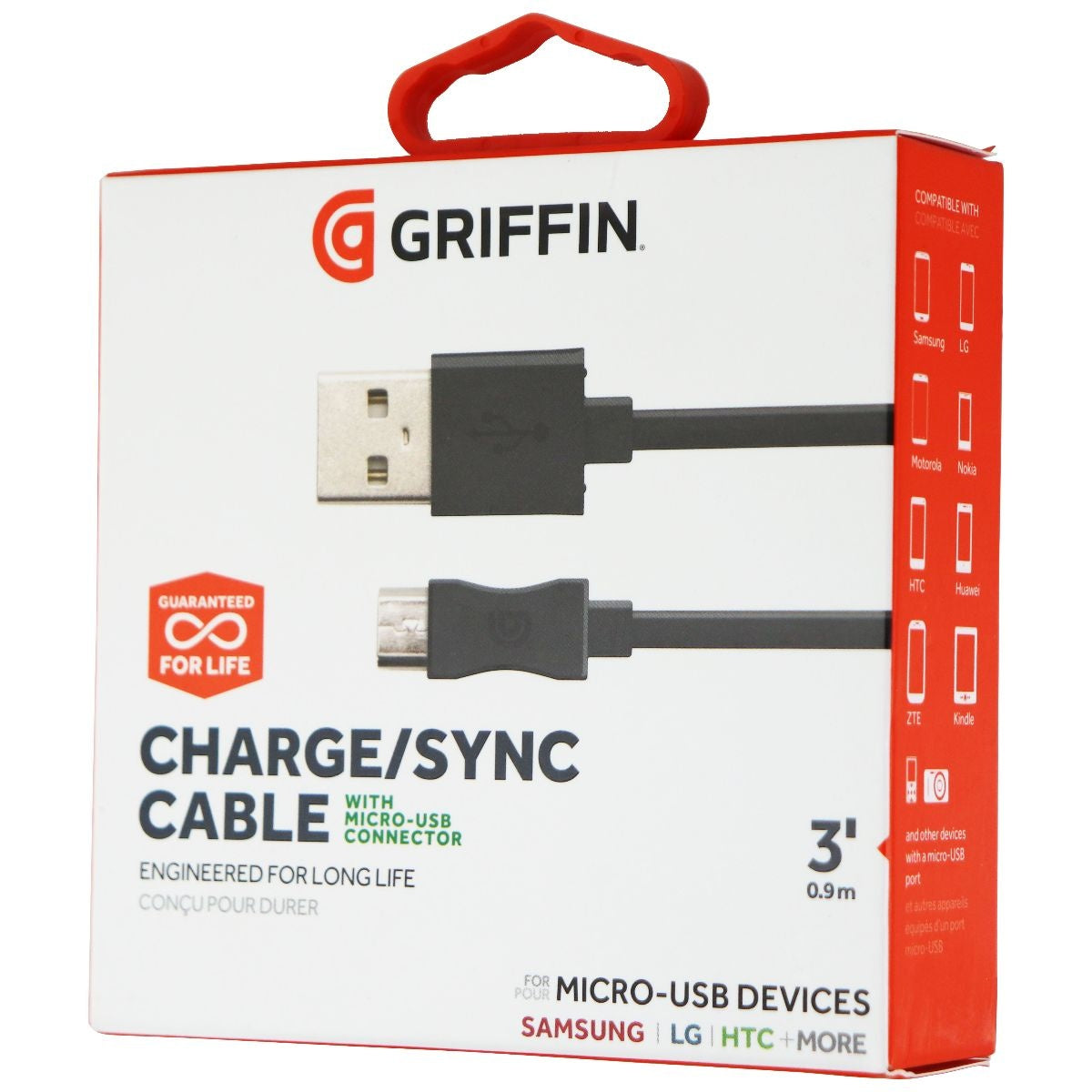 Griffin 3-Foot (Micro-USB) to USB Charge/Sync Cable - Black (GC38111-3) Cell Phone - Cables & Adapters Griffin - Simple Cell Bulk Wholesale Pricing - USA Seller