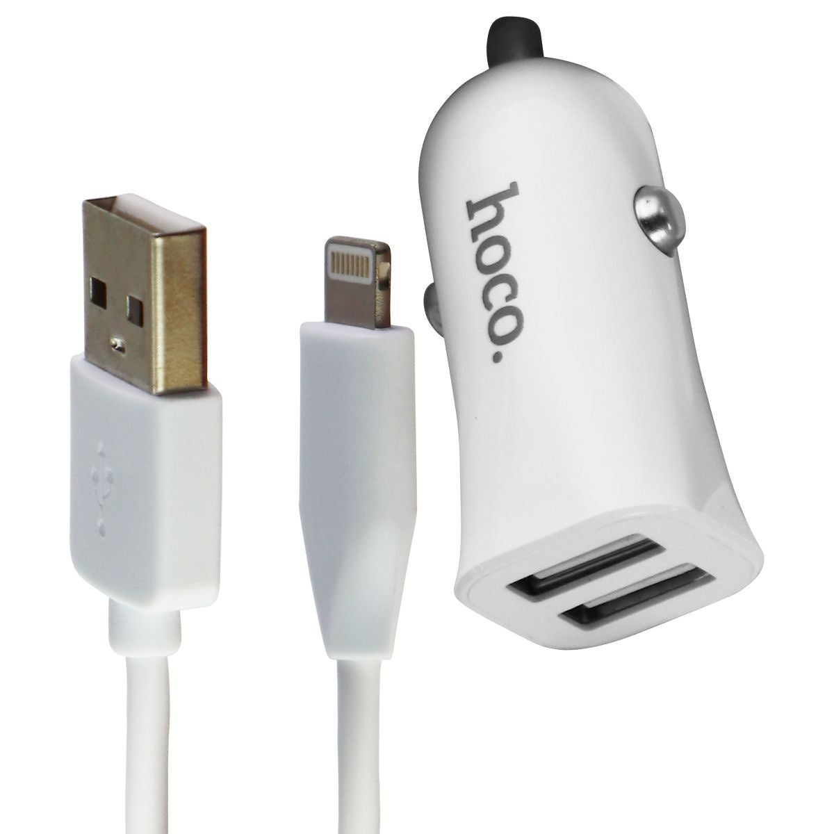 HoCo. Z12 Elite Dual USB Car Charger with 8-Pin Cable for iPhone/iPad - White Cell Phone - Cables & Adapters Hoco. - Simple Cell Bulk Wholesale Pricing - USA Seller