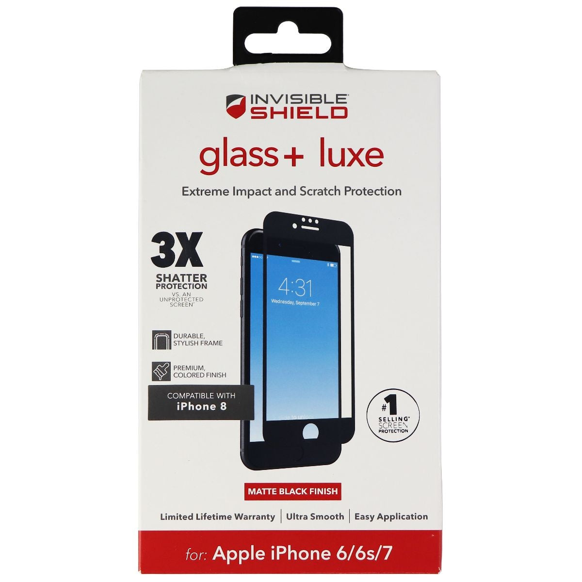 ZAGG InvisibleShield (Glass+ Luxe) Screen Protector for iPhone 7/ 6s/ 6 - Black Cell Phone - Screen Protectors Zagg - Simple Cell Bulk Wholesale Pricing - USA Seller