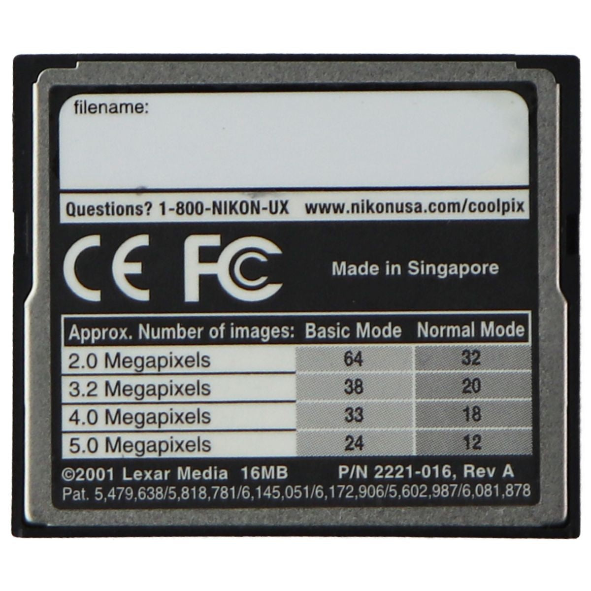 Lexar Media Nikon Coolpix Starter Memory Card 8x (16MB) Cell Phone - Memory Cards LEXAR/NIKON - Simple Cell Bulk Wholesale Pricing - USA Seller