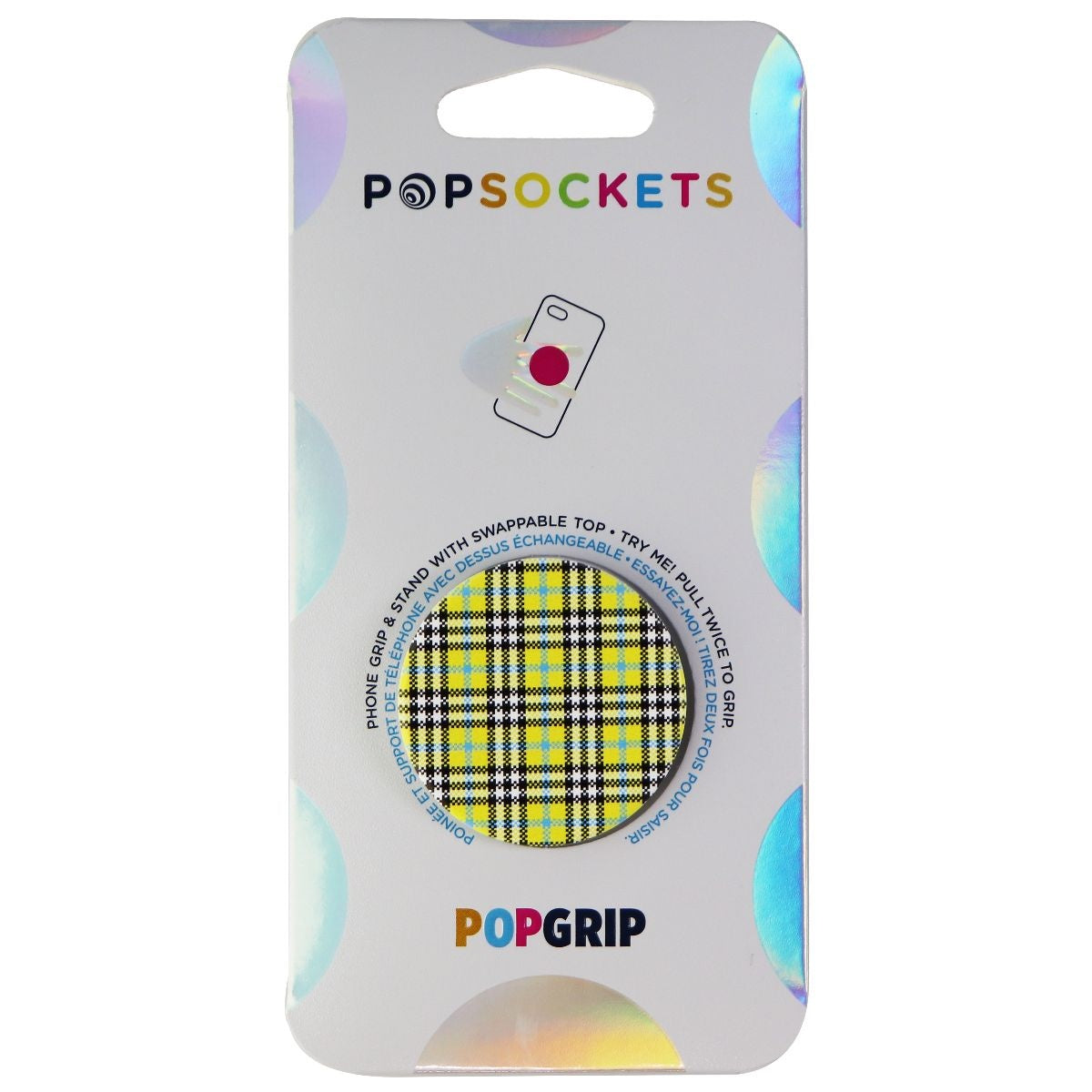 PopSockets PopGrip Expanding Stand and Grip with Swappable Top - Yellow Tartan Cell Phone - Mounts & Holders PopSockets - Simple Cell Bulk Wholesale Pricing - USA Seller