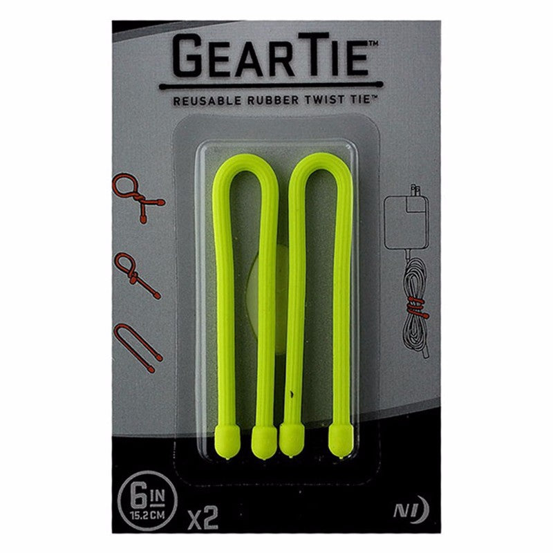 Nite Ize GearTie Reusable Rubber Twist Tie 6" inch 2 Pack - Neon Yellow Tools - Tie Downs & Straps Nite Ize - Simple Cell Bulk Wholesale Pricing - USA Seller