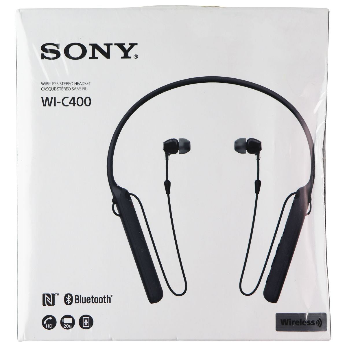 Sony Wireless Behind-Neck Headset w/ Earbuds - Black - WI-C400 Portable Audio - Headphones Sony - Simple Cell Bulk Wholesale Pricing - USA Seller
