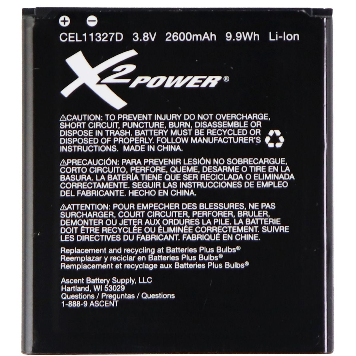 X2Power Replacement Battery (CEL11327D) - Black Cell Phone - Batteries X2Power - Simple Cell Bulk Wholesale Pricing - USA Seller