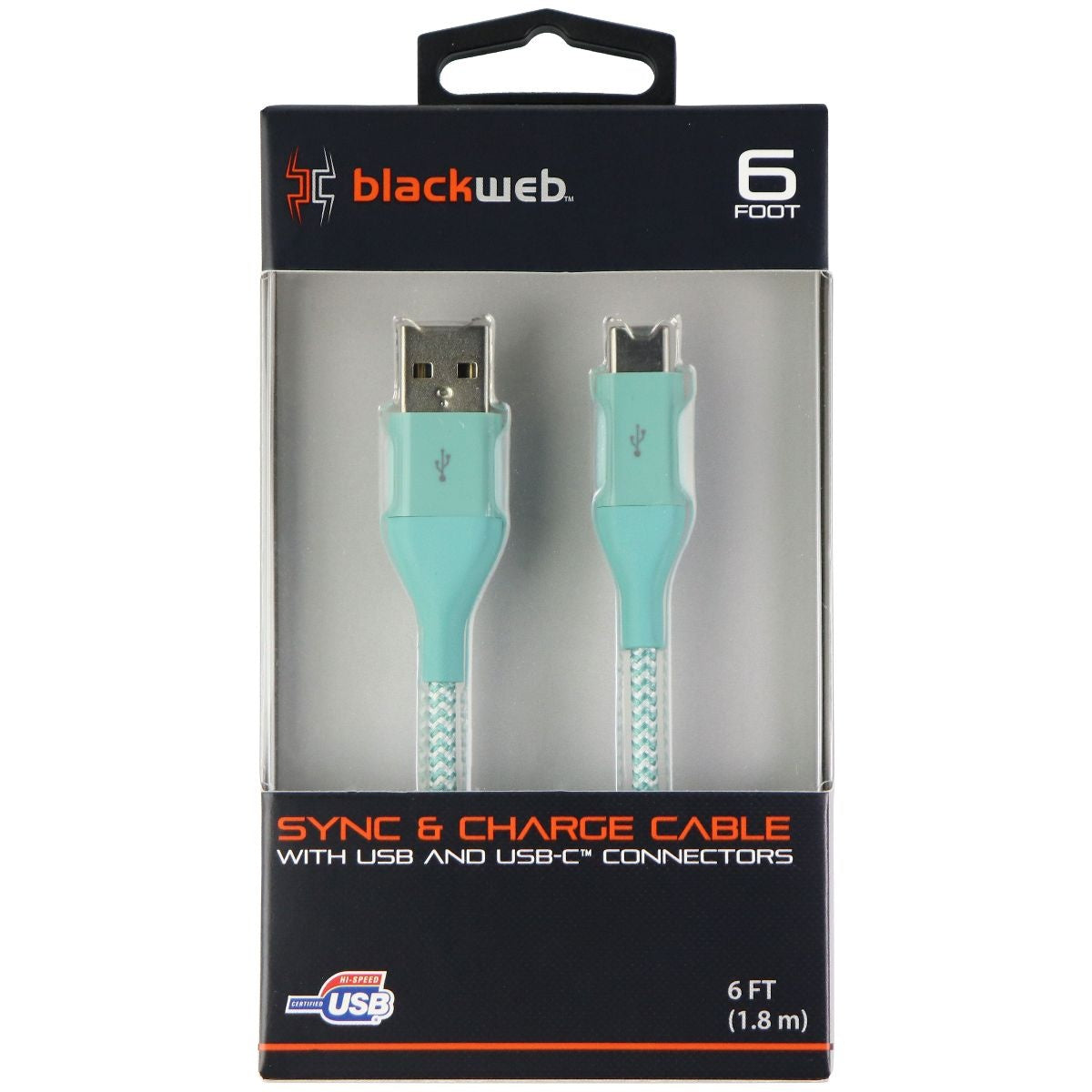 Blackweb (6-Foot) USB to USB-C Charge/Sync Braided Cable - Teal / White Cell Phone - Cables & Adapters BlackWeb - Simple Cell Bulk Wholesale Pricing - USA Seller