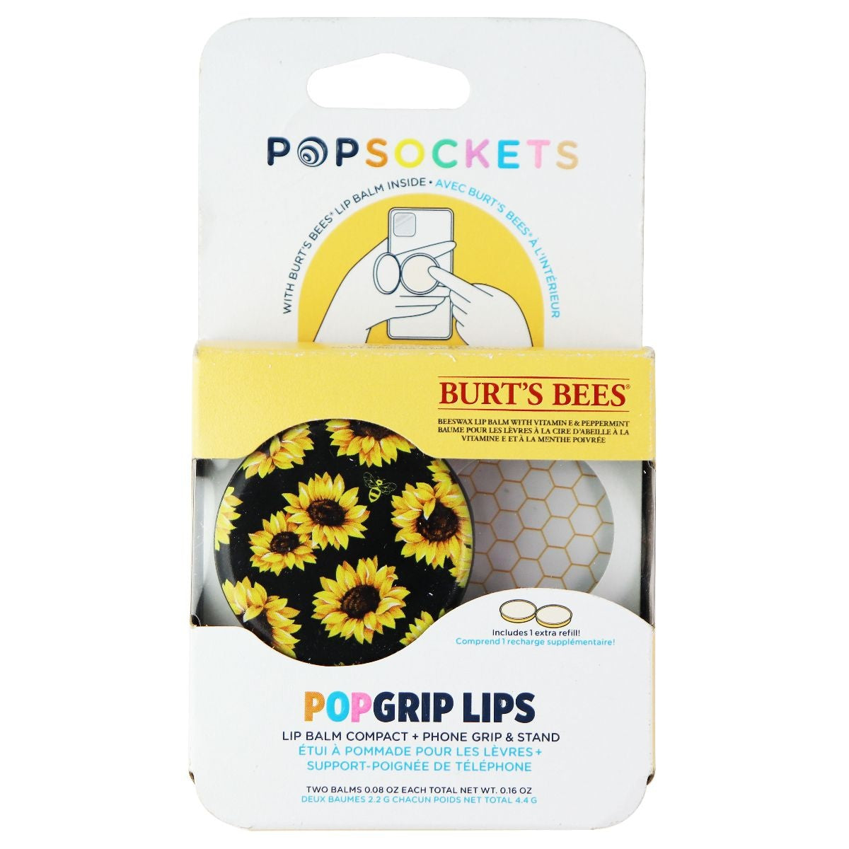 PopSockets PopGrip Lips Swappable Grip + Burts Bees Lip Balm - Sunny Bee Cell Phone - Mounts & Holders PopSockets - Simple Cell Bulk Wholesale Pricing - USA Seller