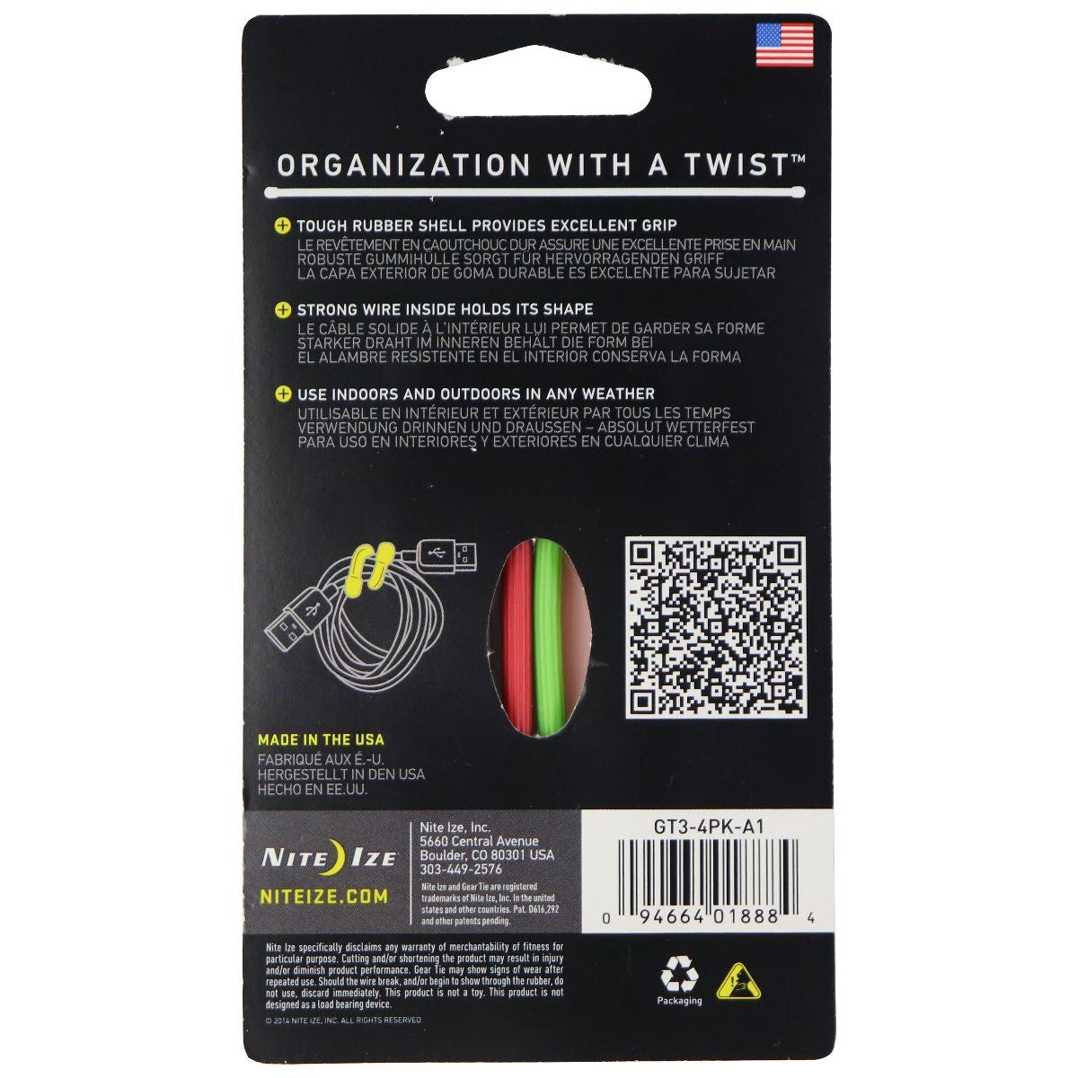 Nite Ize GearTie Reusable Rubber Twist Tie (3-inch) 4 Pack - Multi-Color Other Sporting Goods Nite Ize - Simple Cell Bulk Wholesale Pricing - USA Seller