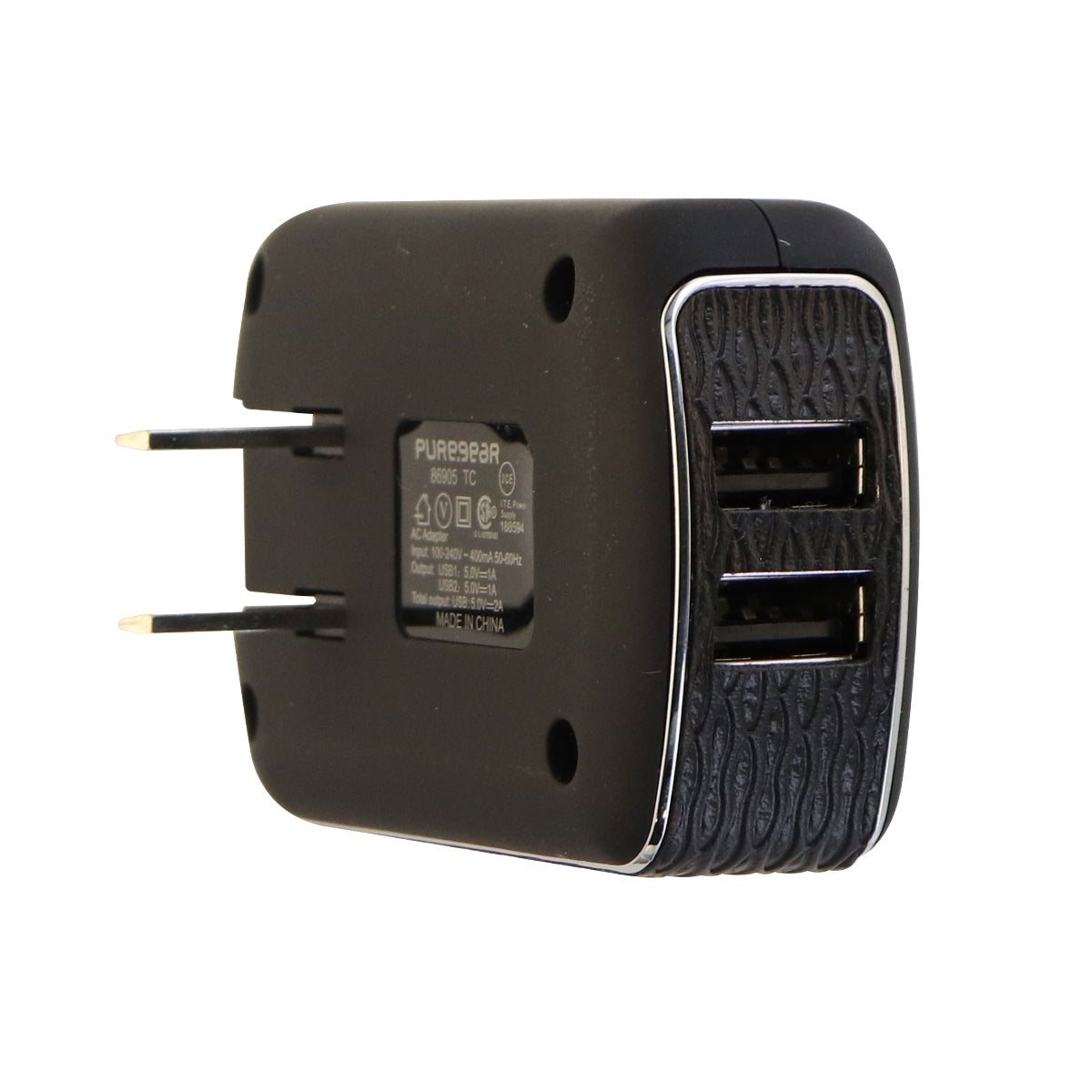 PureGear Universal 2A Dual USB Port Wall Charging Adapter Folding Prong - Black Cell Phone - Chargers & Cradles PureGear - Simple Cell Bulk Wholesale Pricing - USA Seller