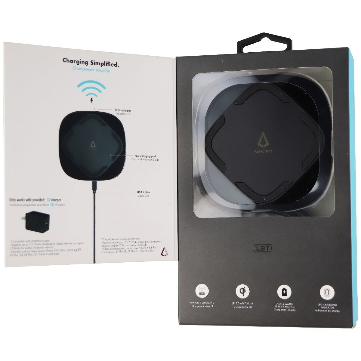 LBT Wireless Charger Pad Ultra-Fast 15W Qi Certified for Smartphones - Black Cell Phone - Chargers & Cradles LBT - Simple Cell Bulk Wholesale Pricing - USA Seller