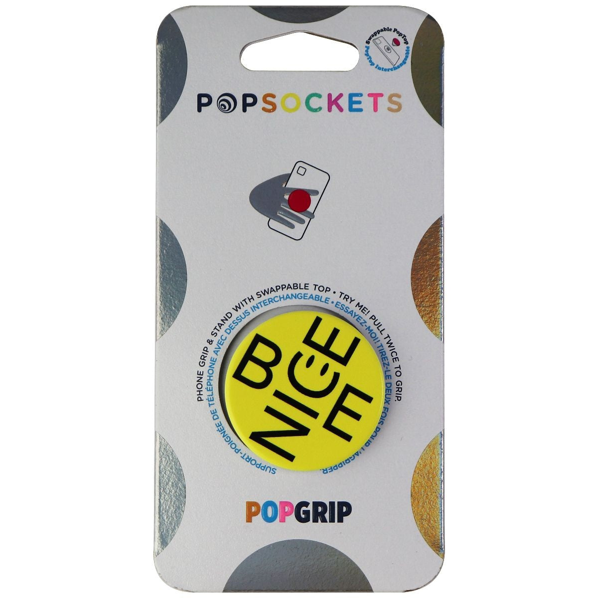 PopSockets Phone Grip & Stand with Swappable Top - Be Nice Cell Phone - Mounts & Holders PopSockets - Simple Cell Bulk Wholesale Pricing - USA Seller