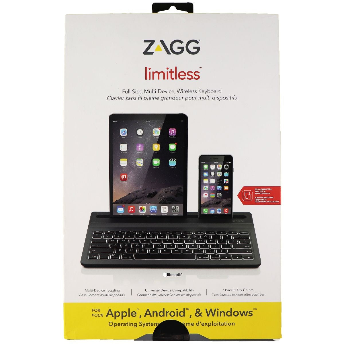 ZAGG Limitless Full-Size Multi-Device Bluetooth Backlit Keyboard - Black iPad/Tablet Accessories - Cases, Covers, Keyboard Folios Zagg - Simple Cell Bulk Wholesale Pricing - USA Seller