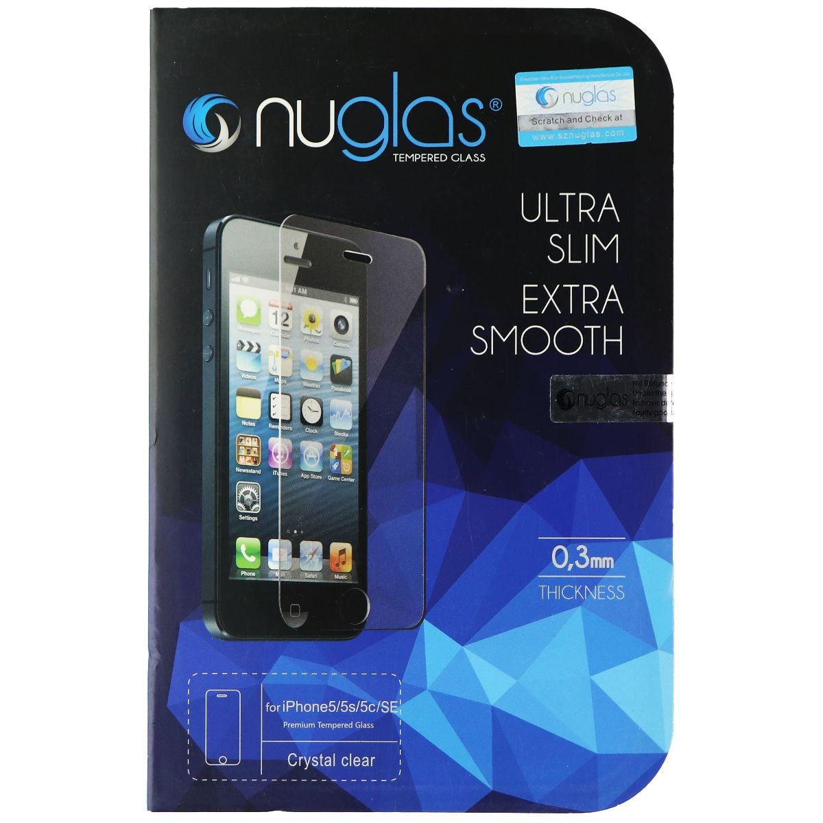 Nuglas Ultra Slim Extra Smooth Tempered Glass for iPhone SE (1st Gen) 5/5s/5c Cell Phone - Screen Protectors Nuglas - Simple Cell Bulk Wholesale Pricing - USA Seller