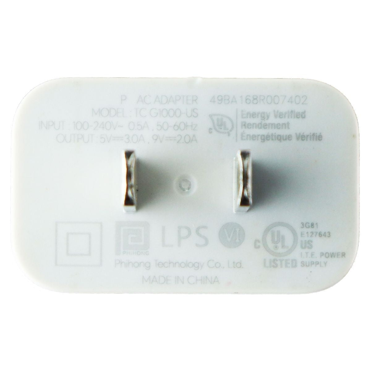 Google USB-C AC Wall Adapter (9V/2A) TCG1000-US - White/Black Cell Phone - Chargers & Cradles Google - Simple Cell Bulk Wholesale Pricing - USA Seller