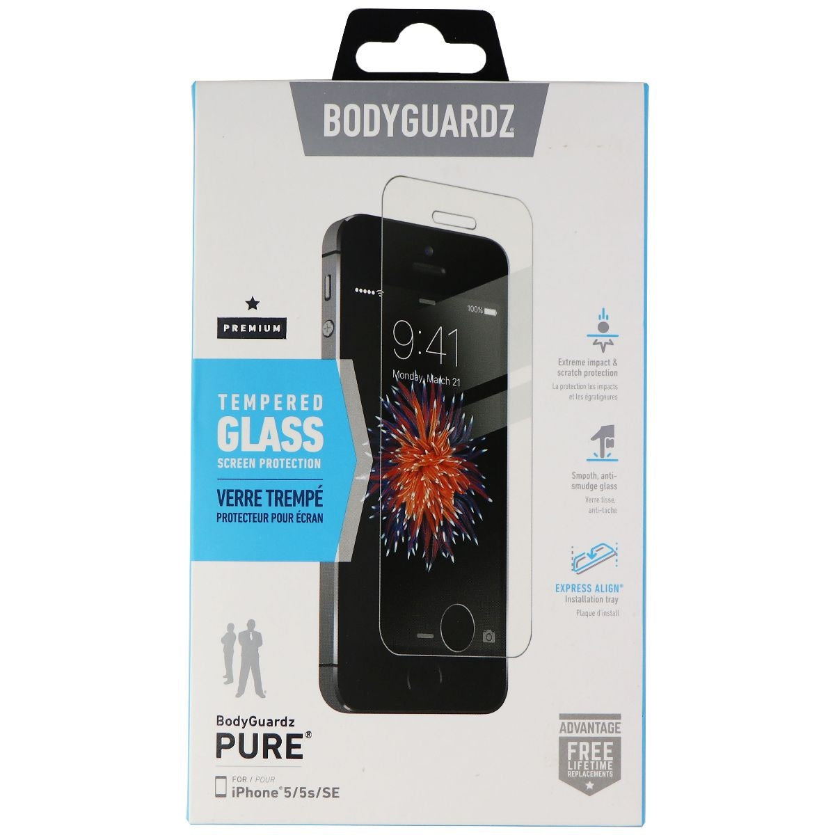 BodyGuardz Pure Tempered Glass Screen Protector for iPhone 5/5s/SE 1st Gen Cell Phone - Screen Protectors BODYGUARDZ - Simple Cell Bulk Wholesale Pricing - USA Seller