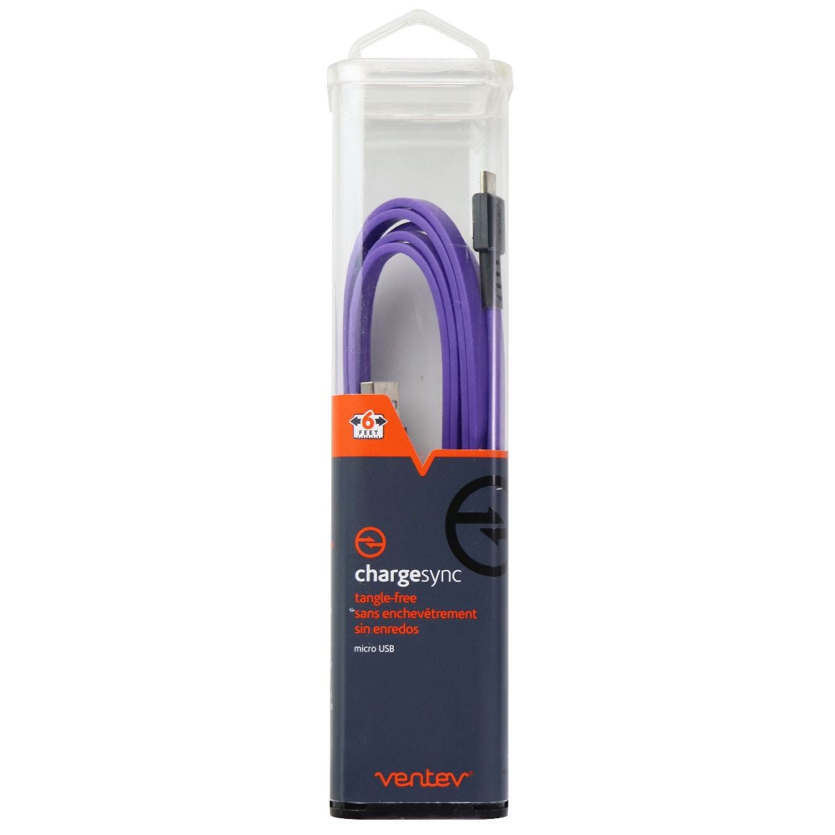 Ventev 6-Foot ChargeSync (Micro-USB) to USB Flat Tangle-Free Cable - Purple Cell Phone - Cables & Adapters Ventev - Simple Cell Bulk Wholesale Pricing - USA Seller