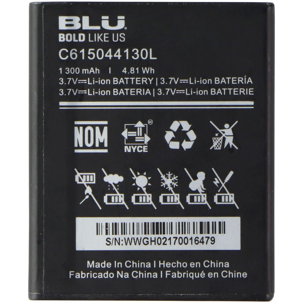 BLU (C615044130L) Lithium-Ion Battery (3.7V/4.81Wh/300mAh) - Black Computer Parts - Power Supplies BLU - Simple Cell Bulk Wholesale Pricing - USA Seller